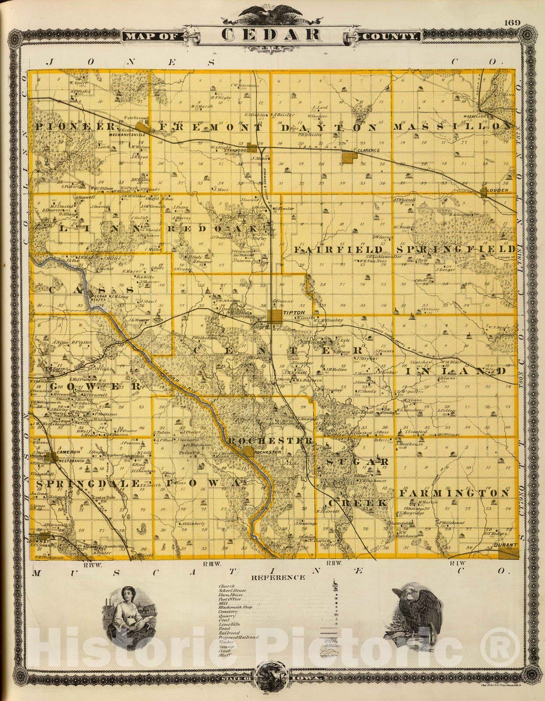 Historic Map : 1875 Map of Cedar County, State of Iowa. - Vintage Wall Art