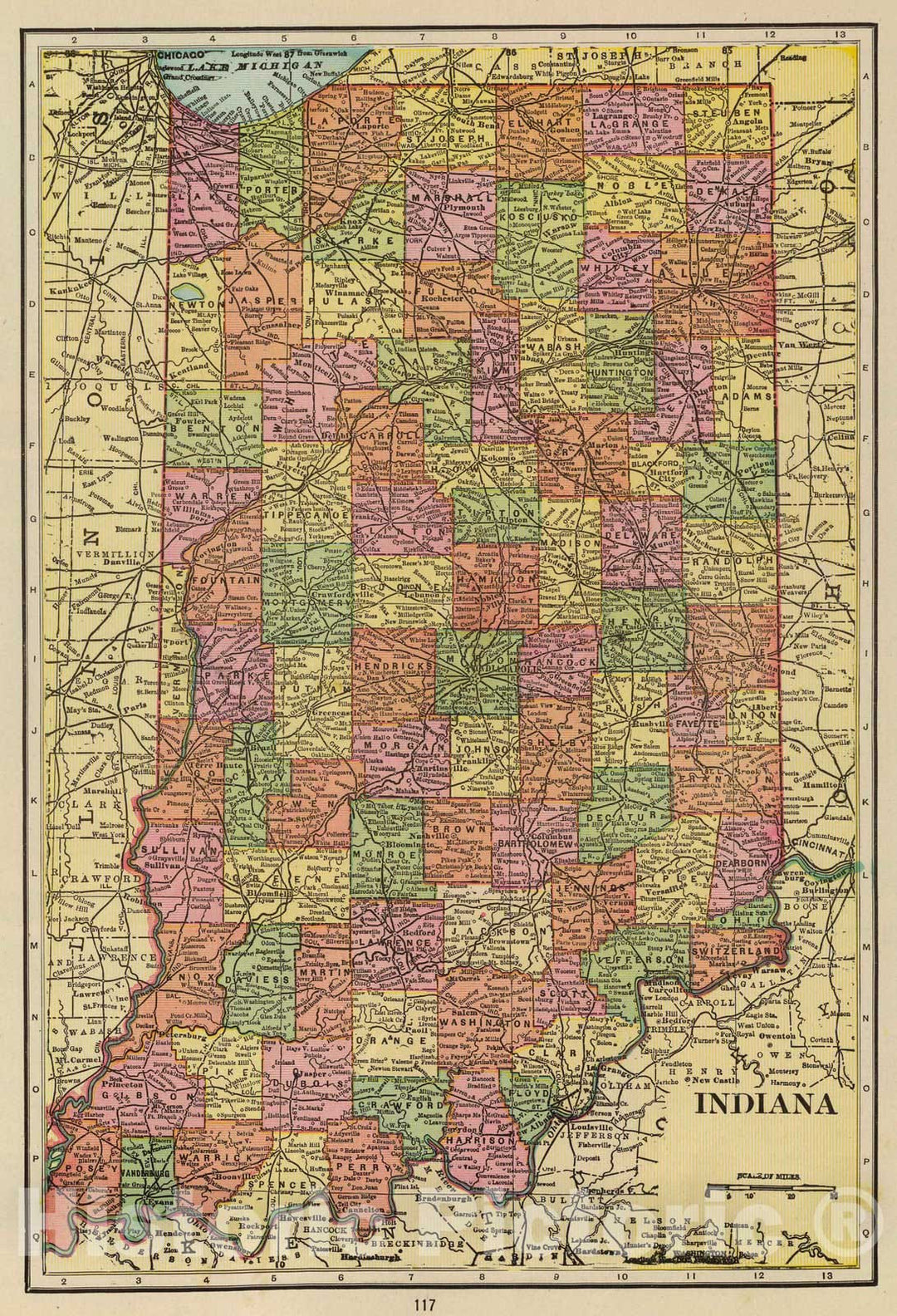 Historic Map : 1909 Indiana. - Vintage Wall Art