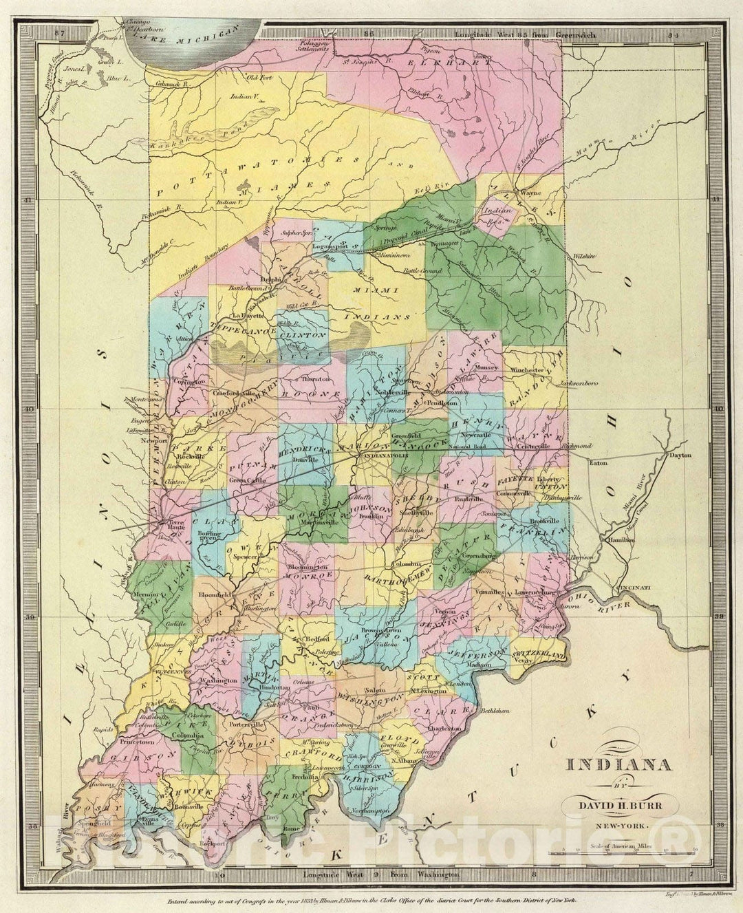 Historic Map : 1835 Indiana. - Vintage Wall Art