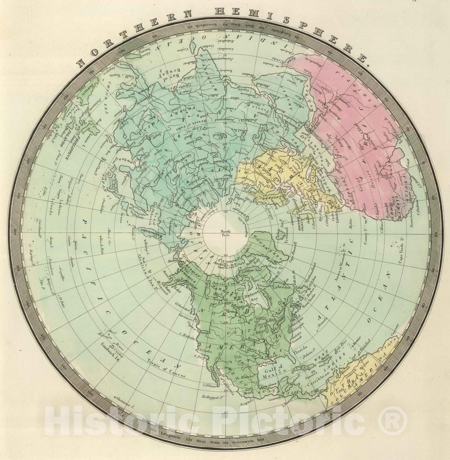 Historic Map : 1848 Northern Hemisphere. - Vintage Wall Art