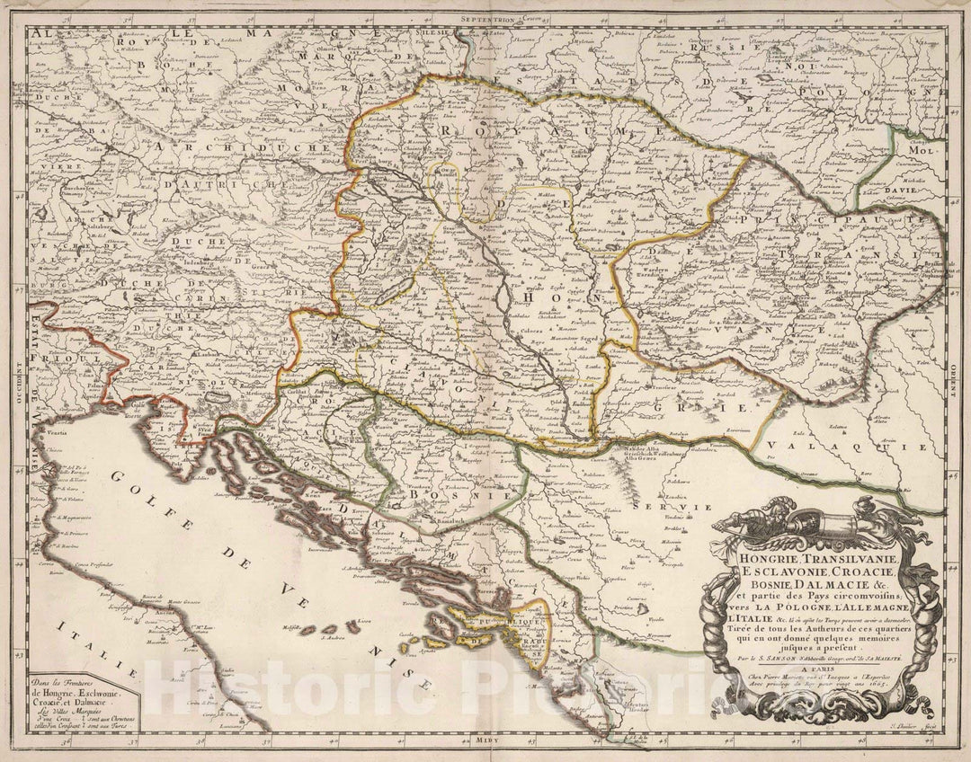 Historic Map : 1665 Hungary, Transylvania, Slovenia, Croatia, Bosnia, Dalmatia. - Vintage Wall Art