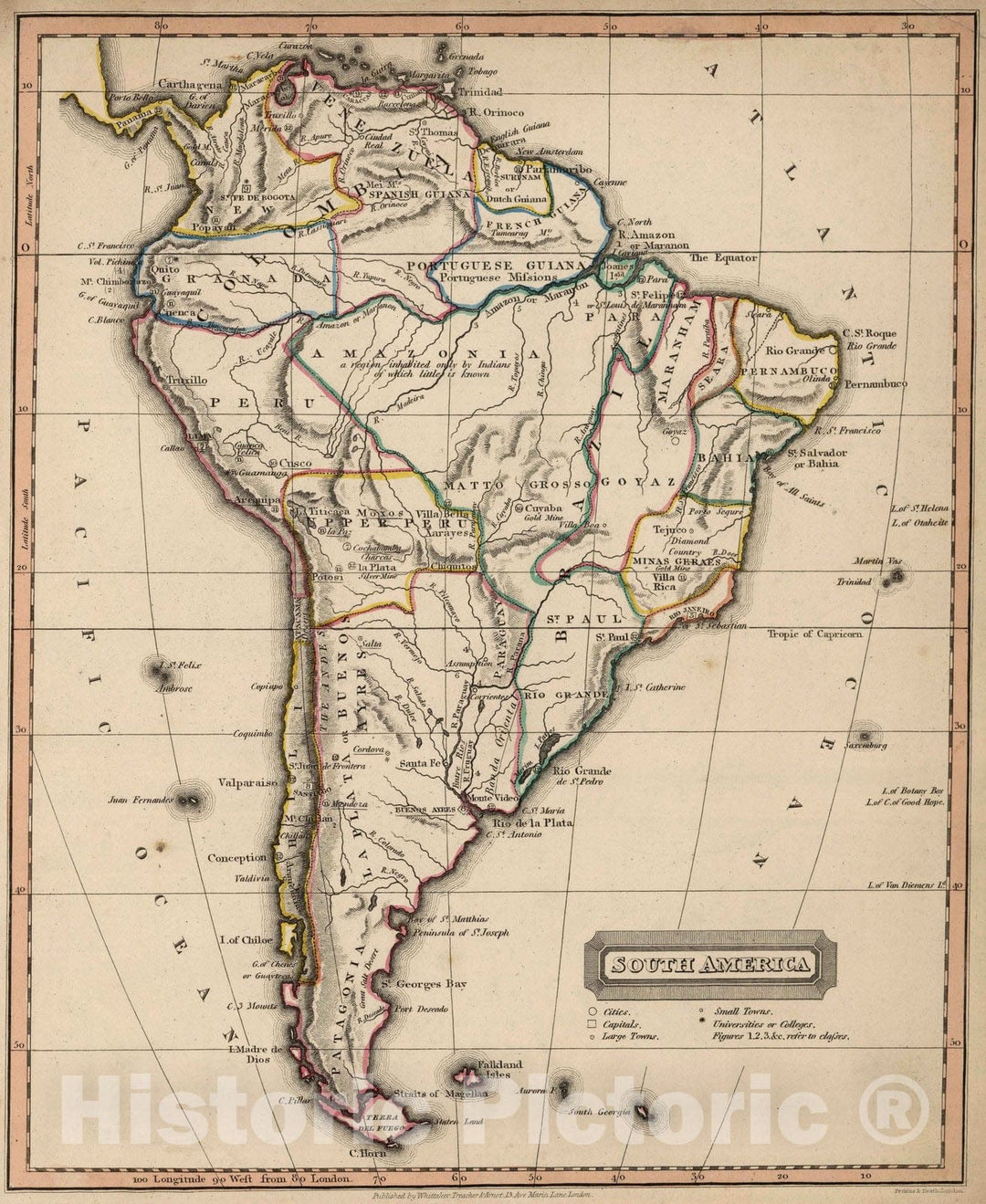 Historic Map : School Atlas - 1828 South America - Vintage Wall Art