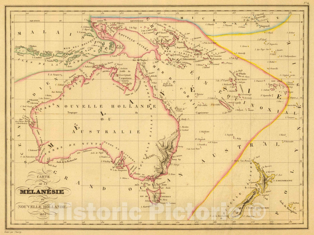 Historic Map : Australia; New Zealand, 1837 Melanesie. , Vintage Wall Art