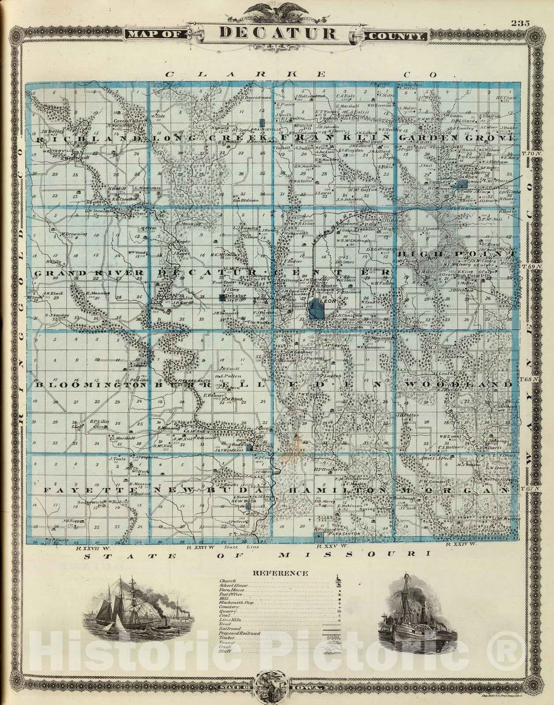 Historic Map : 1875 Map of Decatur County, State of Iowa. - Vintage Wall Art