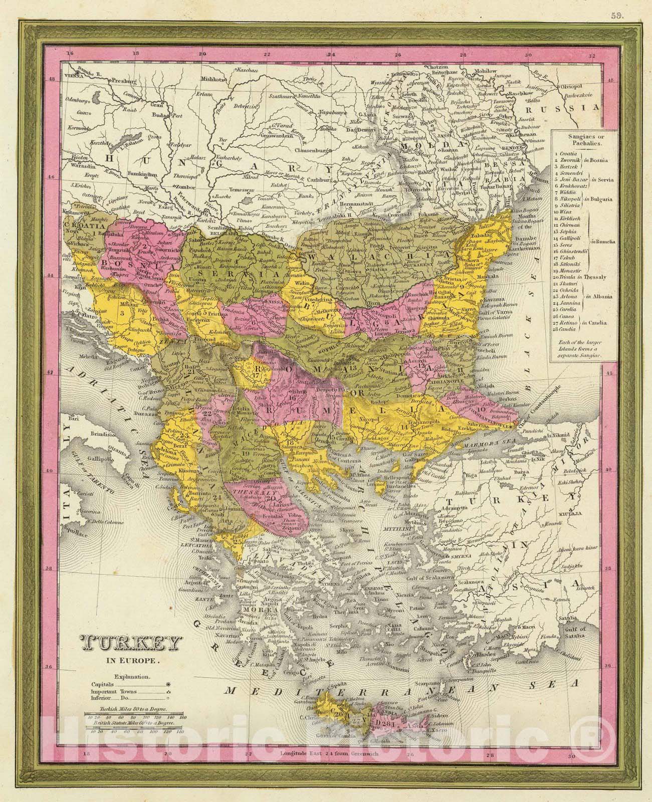 Historic Map : 1846 Turkey in Europe : Vintage Wall Art