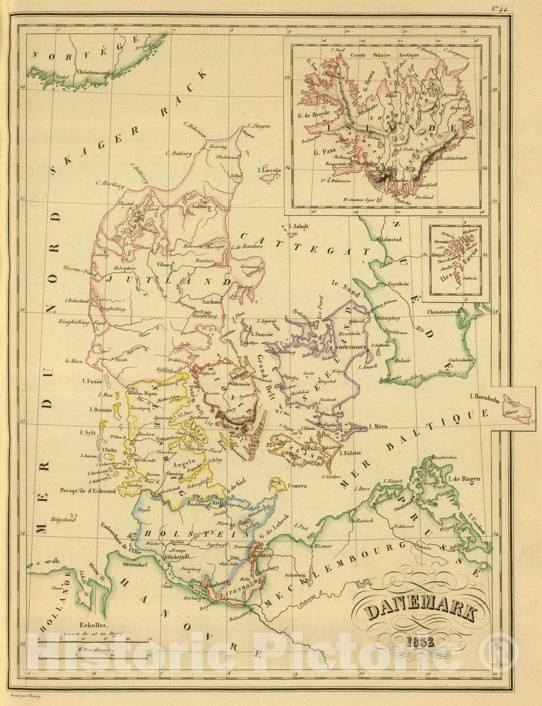 Historic Map : Norway; Sweden, 1837 Danemark. , Vintage Wall Art