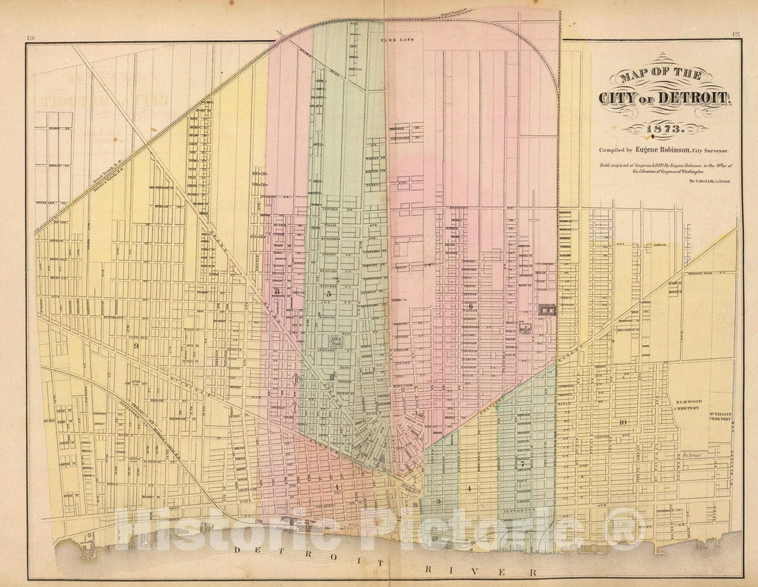 Historic Map : 1873 Map of the City of Detroit. - Vintage Wall Art