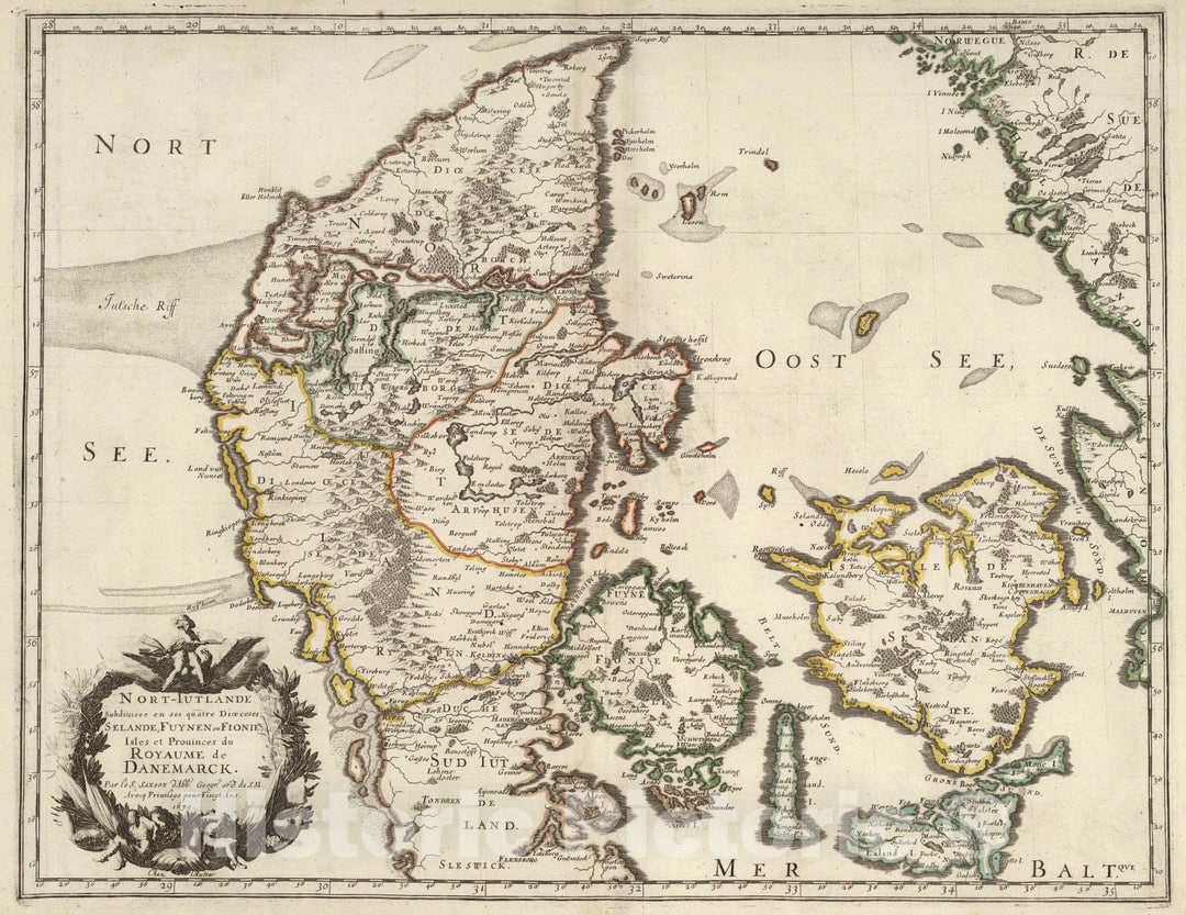 Historic Map : 1679 Isles and Province of the Kingdom of Denmark. - Vintage Wall Art