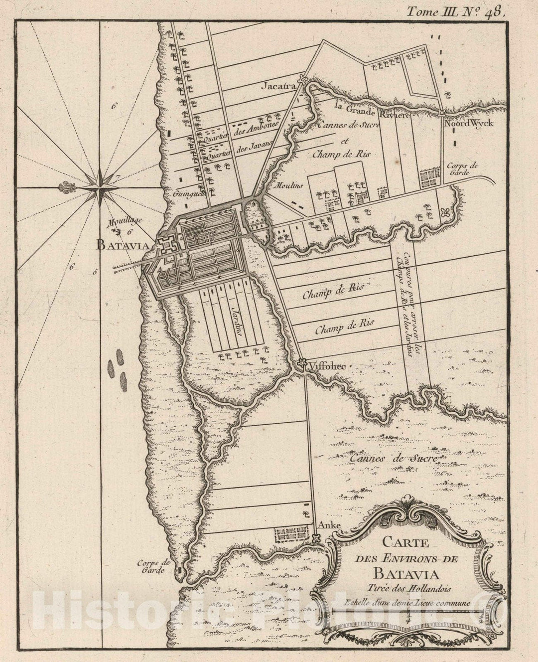 Historic Map : Indonesia , Jakarta (Indonesia), 1764 Carte des environs de Batavia, tiree des Hollandois , Vintage Wall Art