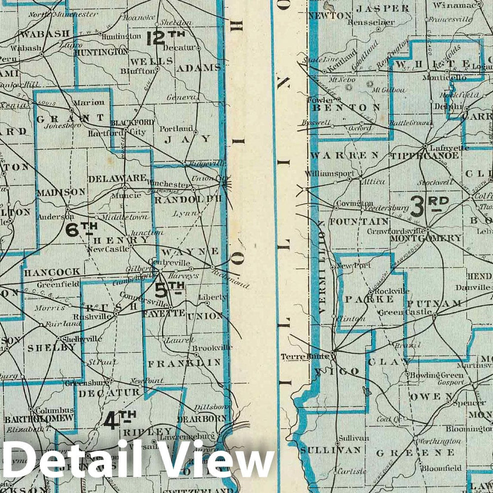 Historic Map : 1876 Congressional districts. Judicial districts (Indiana) - Vintage Wall Art