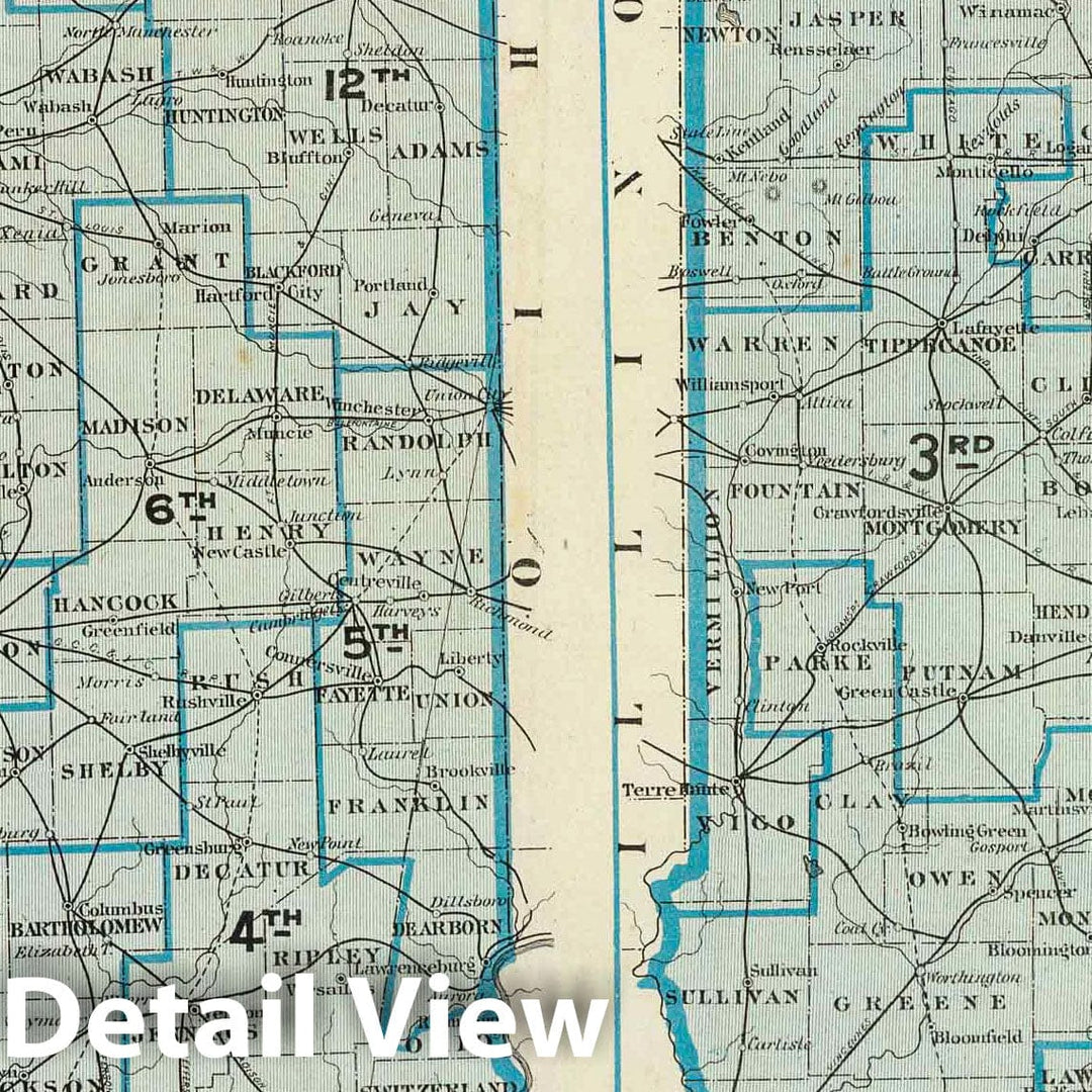 Historic Map : 1876 Congressional districts. Judicial districts (Indiana) - Vintage Wall Art