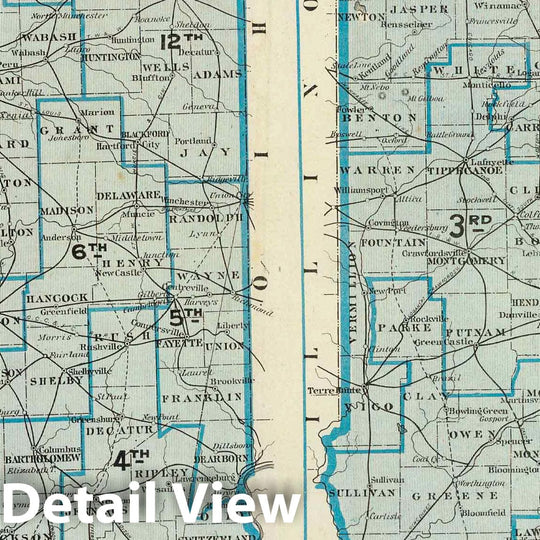 Historic Map : 1876 Congressional districts. Judicial districts (Indiana) - Vintage Wall Art