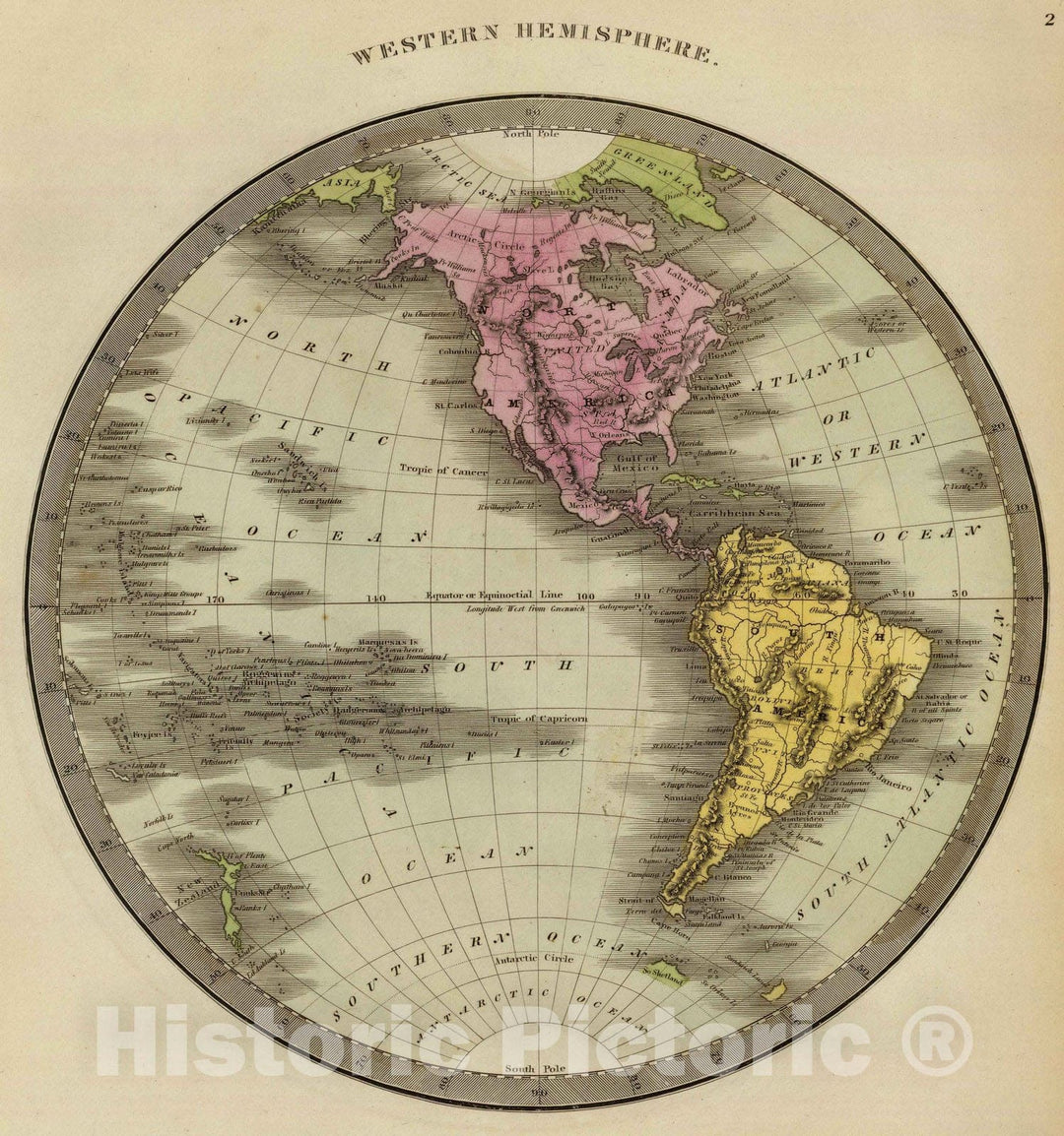 Historic Map : 1840 Western Hemisphere. - Vintage Wall Art