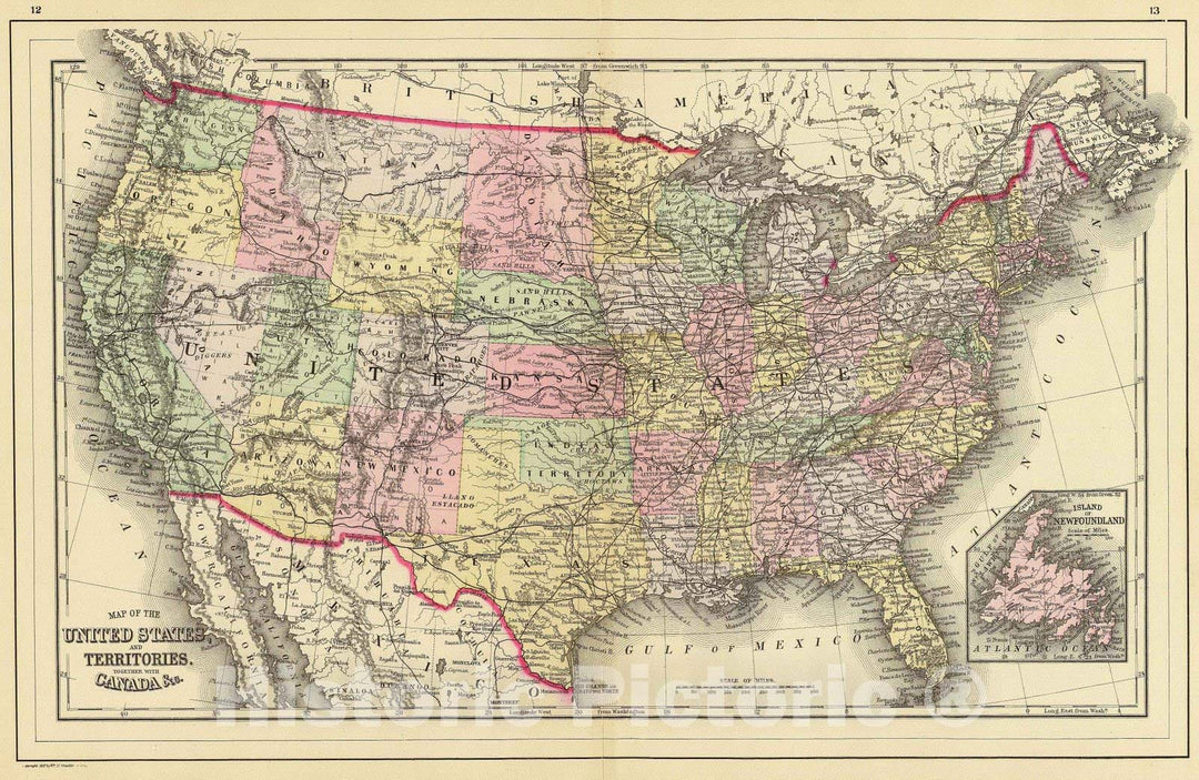 Historic Map : 1890 United States : Vintage Wall Art