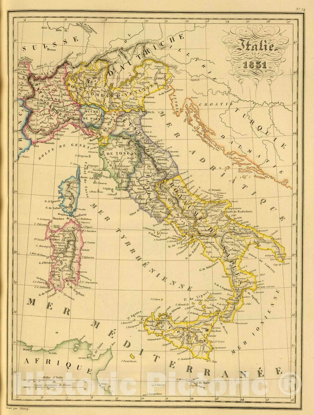 Historic Map : Italy, 1837 Italie. , Vintage Wall Art