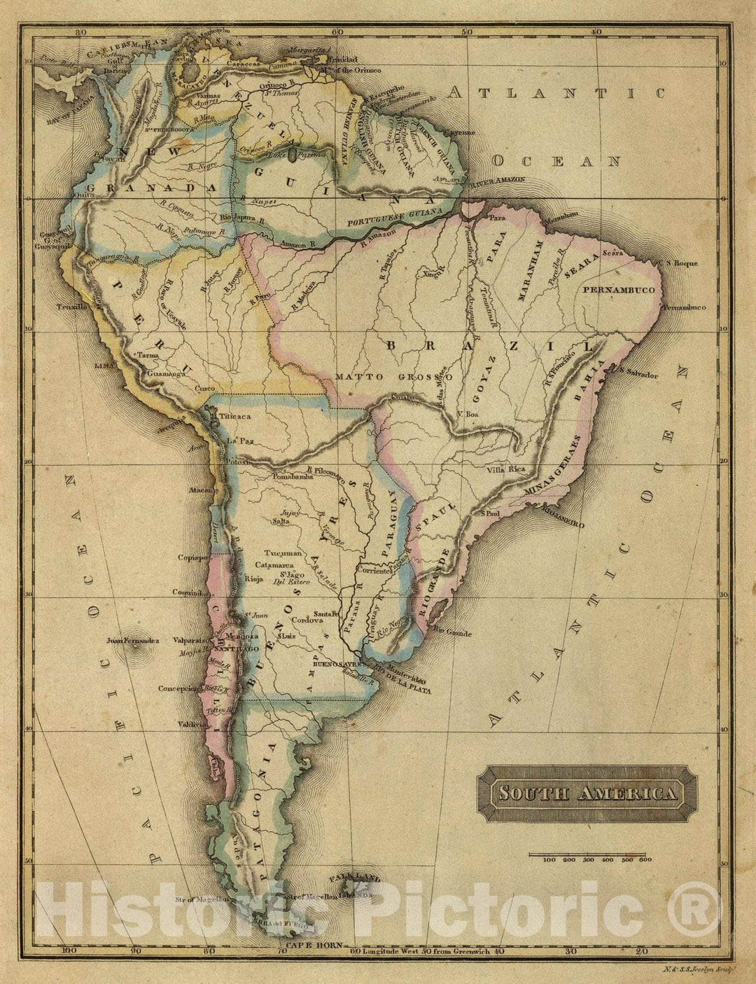 Historic Map : School Atlas - 1820 South America. - Vintage Wall Art