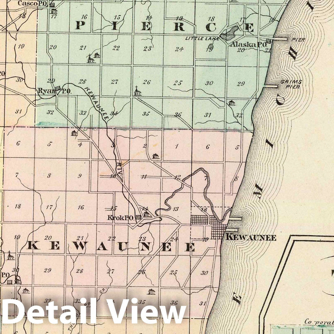 Historic Map : 1878 Map of Kewaunee County, State of Wisconsin and Two Rivers. - Vintage Wall Art