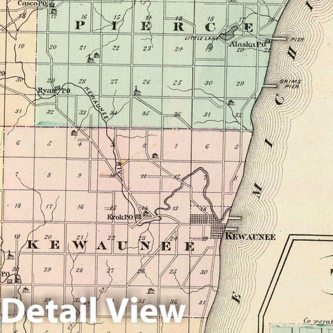 Historic Map : 1878 Map of Kewaunee County, State of Wisconsin and Two Rivers. - Vintage Wall Art