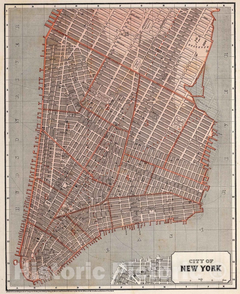 Historic Map : National Atlas - 1845 City of New York - Vintage Wall Art