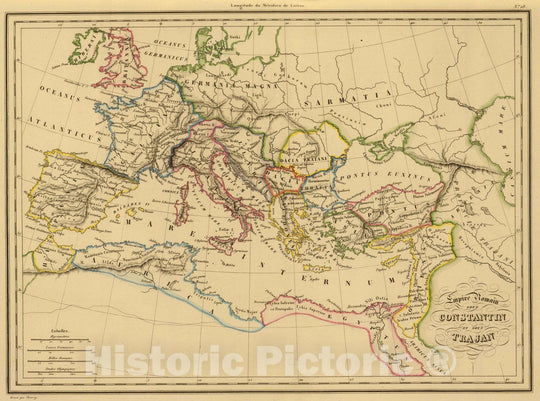 Historic Map : Mediterranean, Europe 1837 Empire Romain sous Constantin et sous Trajan. , Vintage Wall Art