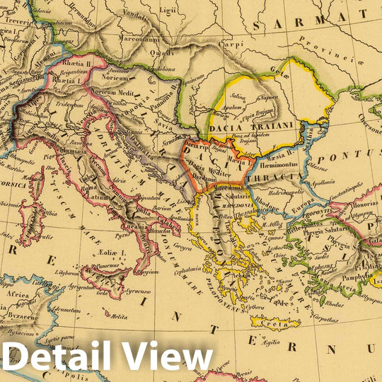 Historic Map : Mediterranean, Europe 1837 Empire Romain sous Constantin et sous Trajan. , Vintage Wall Art