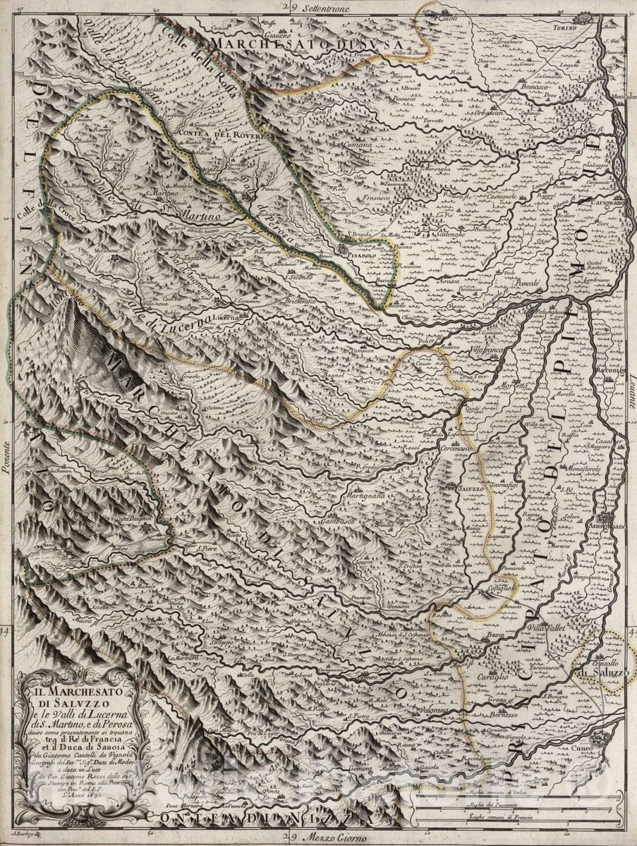 Historic Map : Italy, , Europe 1690 Il Marchesato di Salvzzo e le valli di Lucerna di S. Martino, e di Perosa , Vintage Wall Art