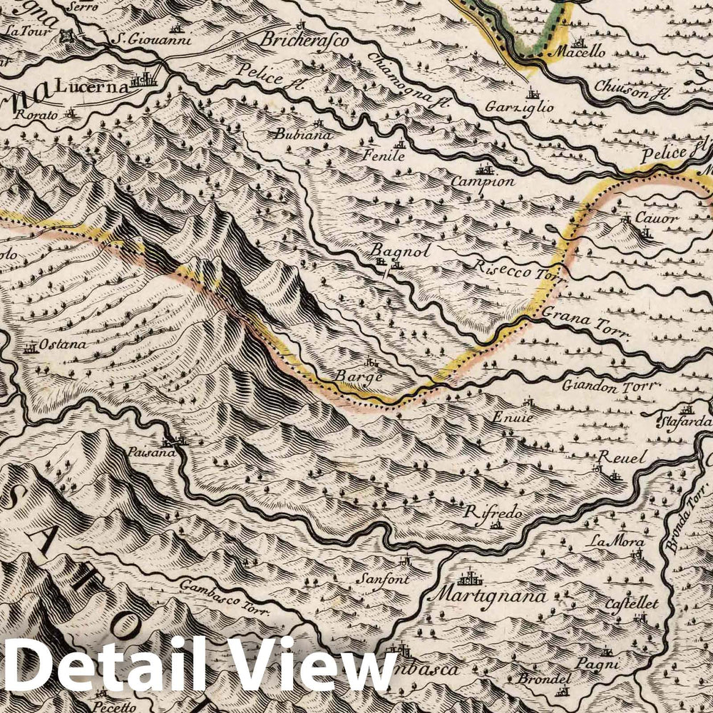 Historic Map : Italy, , Europe 1690 Il Marchesato di Salvzzo e le valli di Lucerna di S. Martino, e di Perosa , Vintage Wall Art