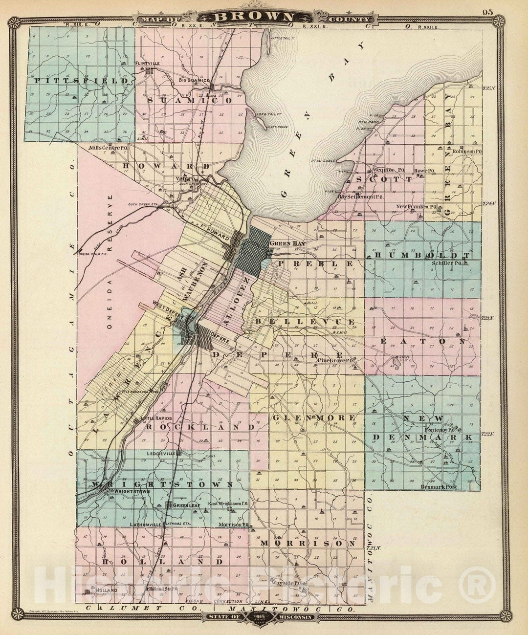 Historic Map : 1878 Map of Brown County, State of Wisconsin. - Vintage Wall Art