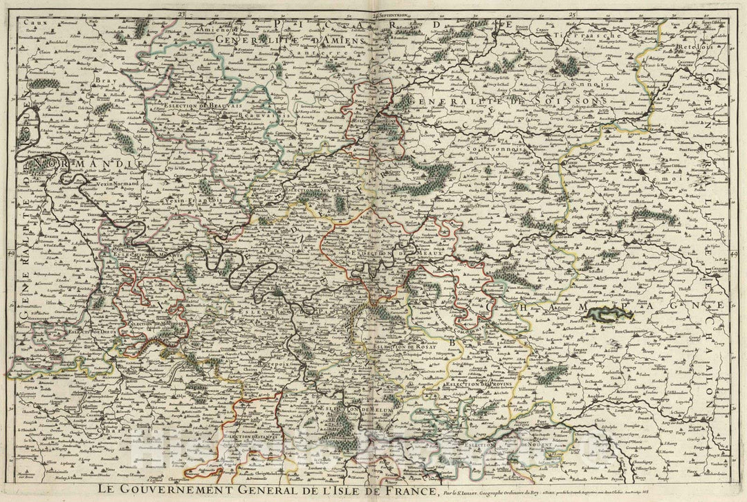 Historic Map : 1695 La Generalite de Paris (northern sheet). - Vintage Wall Art