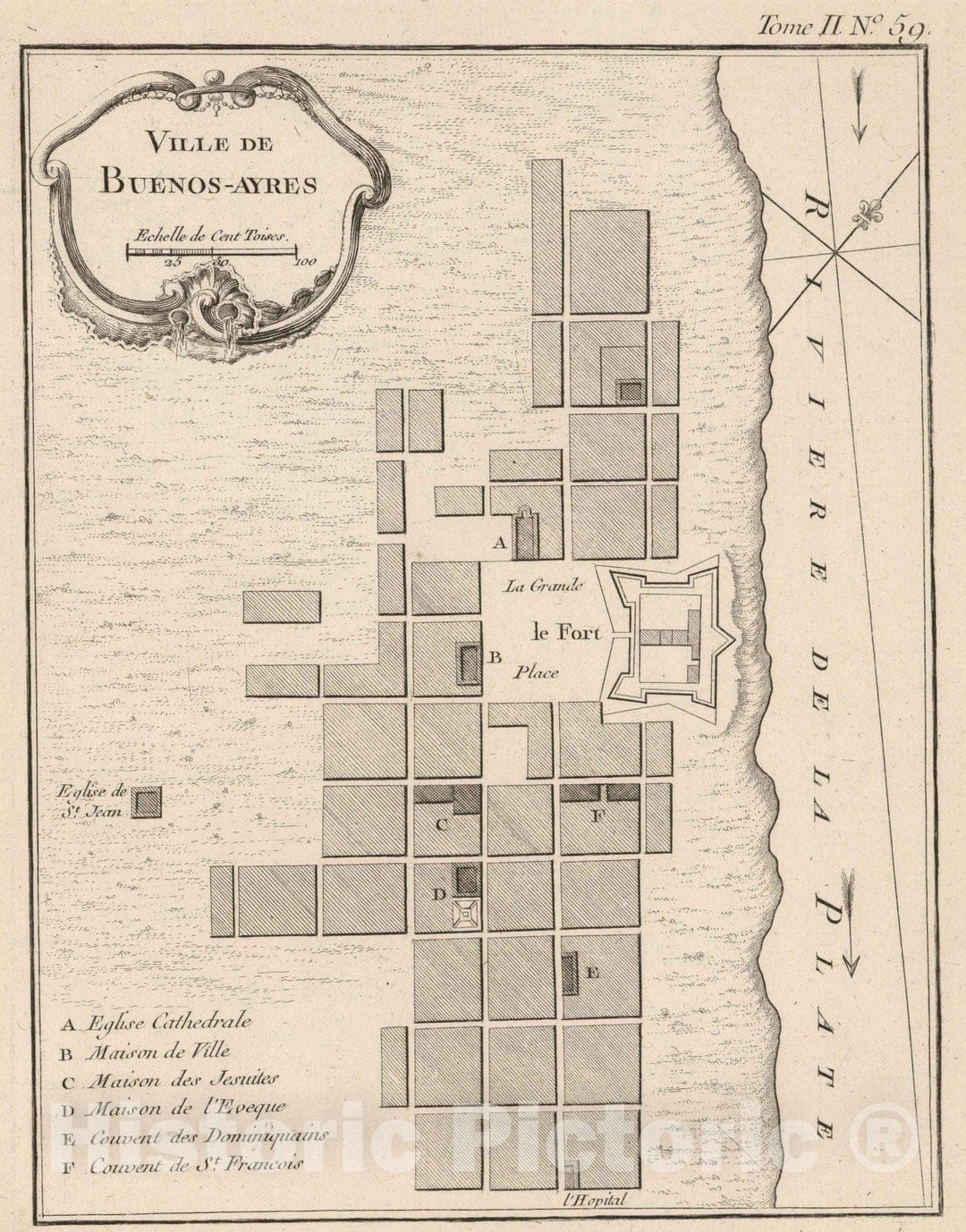 Historic Map : Brazil , Buenos Aires (Argentina), 1764 Ville de Buenos Ayres. , Vintage Wall Art