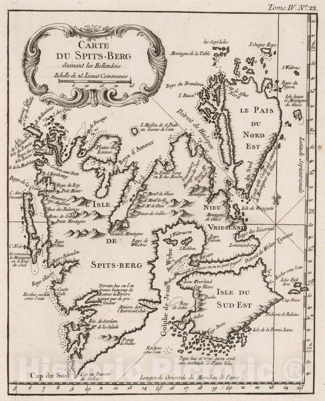 Historic Map : Norway, Spitsbergen Island (Norway), Europe 1764 Carte Du Spits-Berg : Suivant les Hollandois , Vintage Wall Art