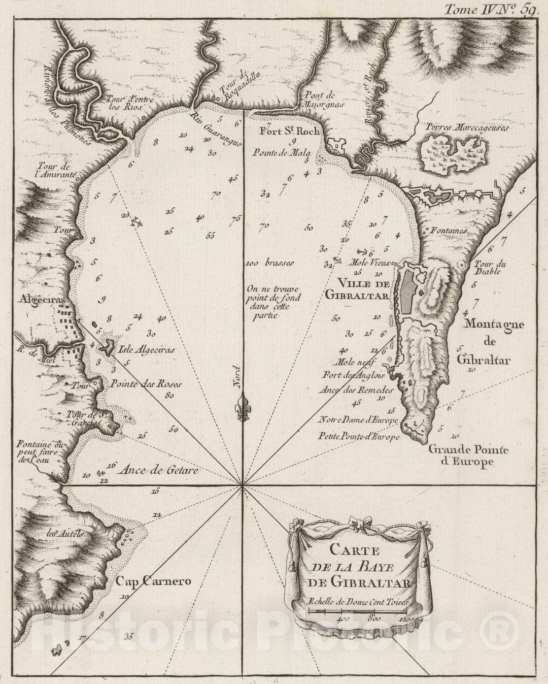 Historic Map : Gibraltar, Bay, Europe 1764 Carte de la Baye de Gibraltar , Vintage Wall Art