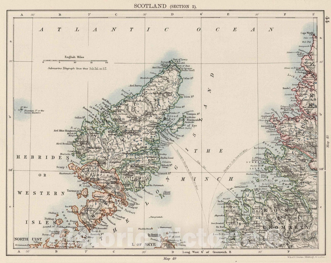 Historic Wall Map : 1906 Scotland (Section 2). - Vintage Wall Art