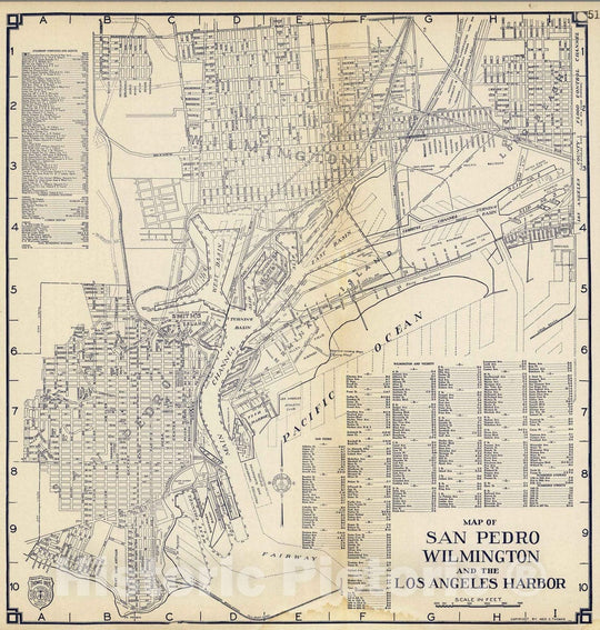 Historic Map - 1938 Map of San Pedro, Wilmington and the Los Angeles Harbor, California. - Vintage Wall Art