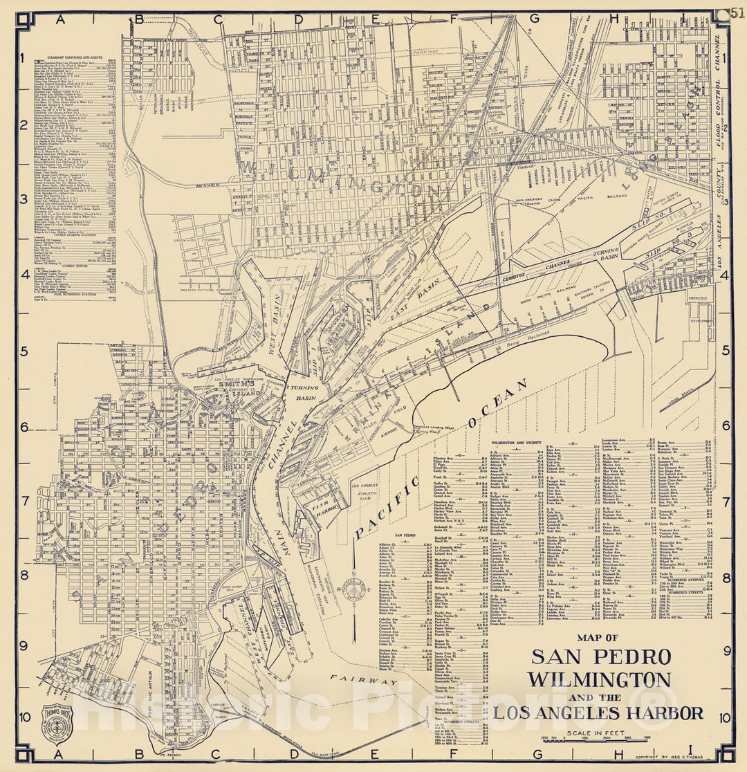 Historic Map - 1938 Map of San Pedro, Wilmington and the Los Angeles Harbor, California. - Vintage Wall Art