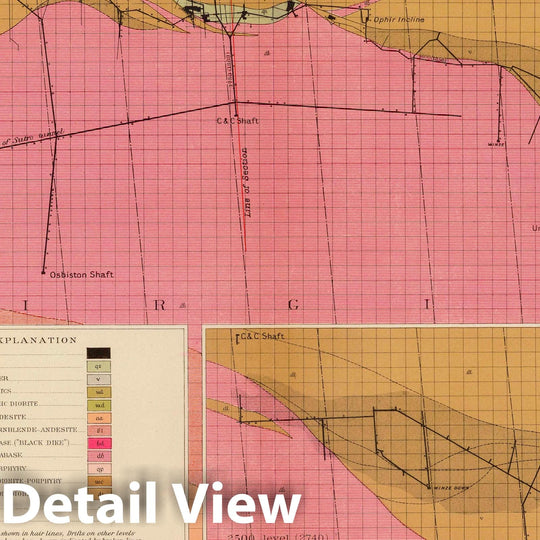 Historic Map : Geologic Atlas - 1882 Horizontal Section of the Comstock Lode at the Sutro Tunnel Level (North End). - Vintage Wall Art