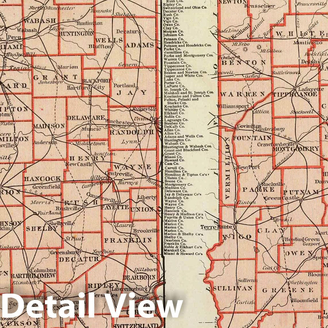 Historic Map : 1876 Senatorial districts. Representative districts (Indiana) - Vintage Wall Art