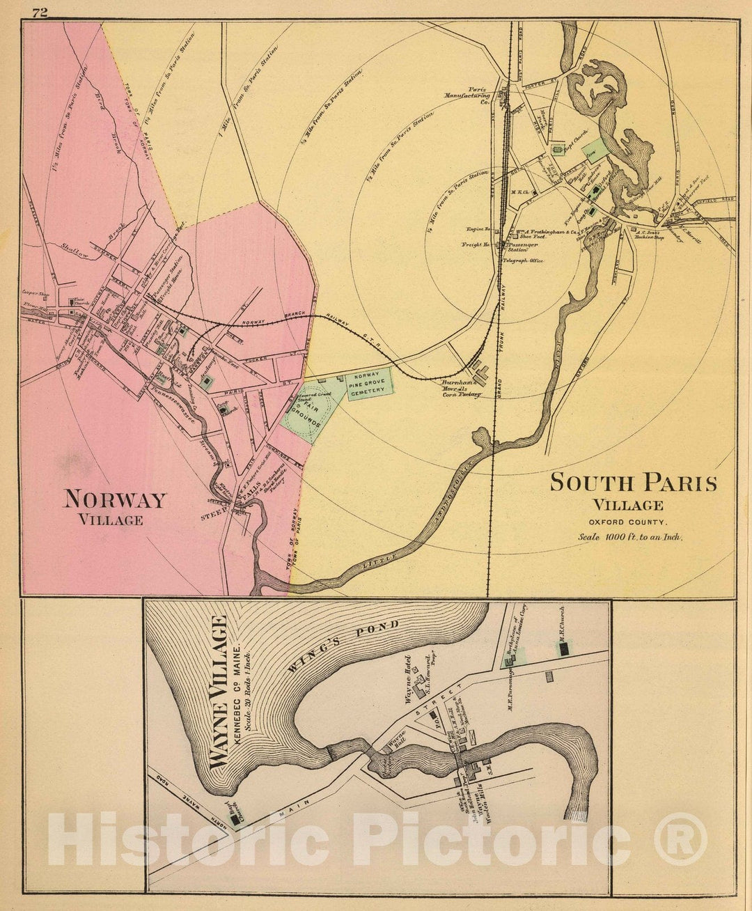 Historic Map : 1894 Norway, South Paris. - Vintage Wall Art