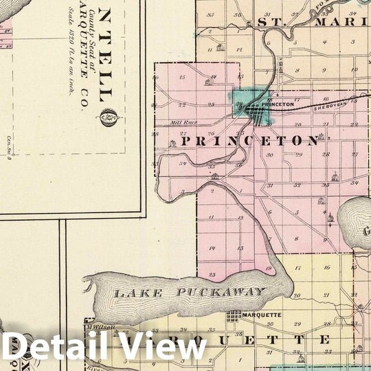 Historic Map : 1878 Map of Green Lake County, State of Wisconsin and Montello and Oxford. - Vintage Wall Art