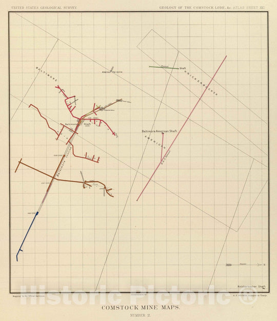 Historic Wall Map : Geologic Atlas - 1882 Comstock Mine Maps. Number VIX. - Vintage Wall Art