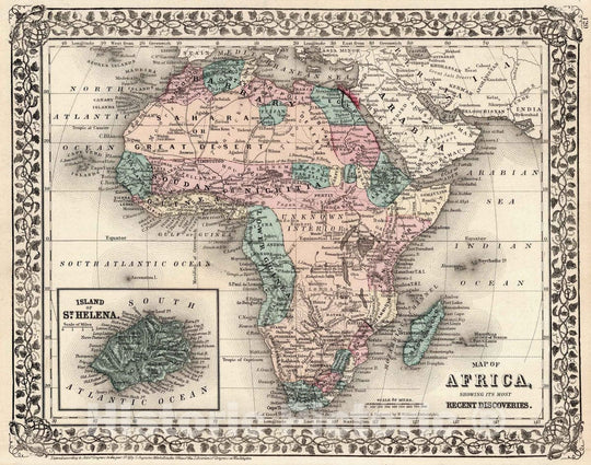 Historic Map : 1877 Map Of Africa, Showing Its Most Recent Discoveries - Vintage Wall Art