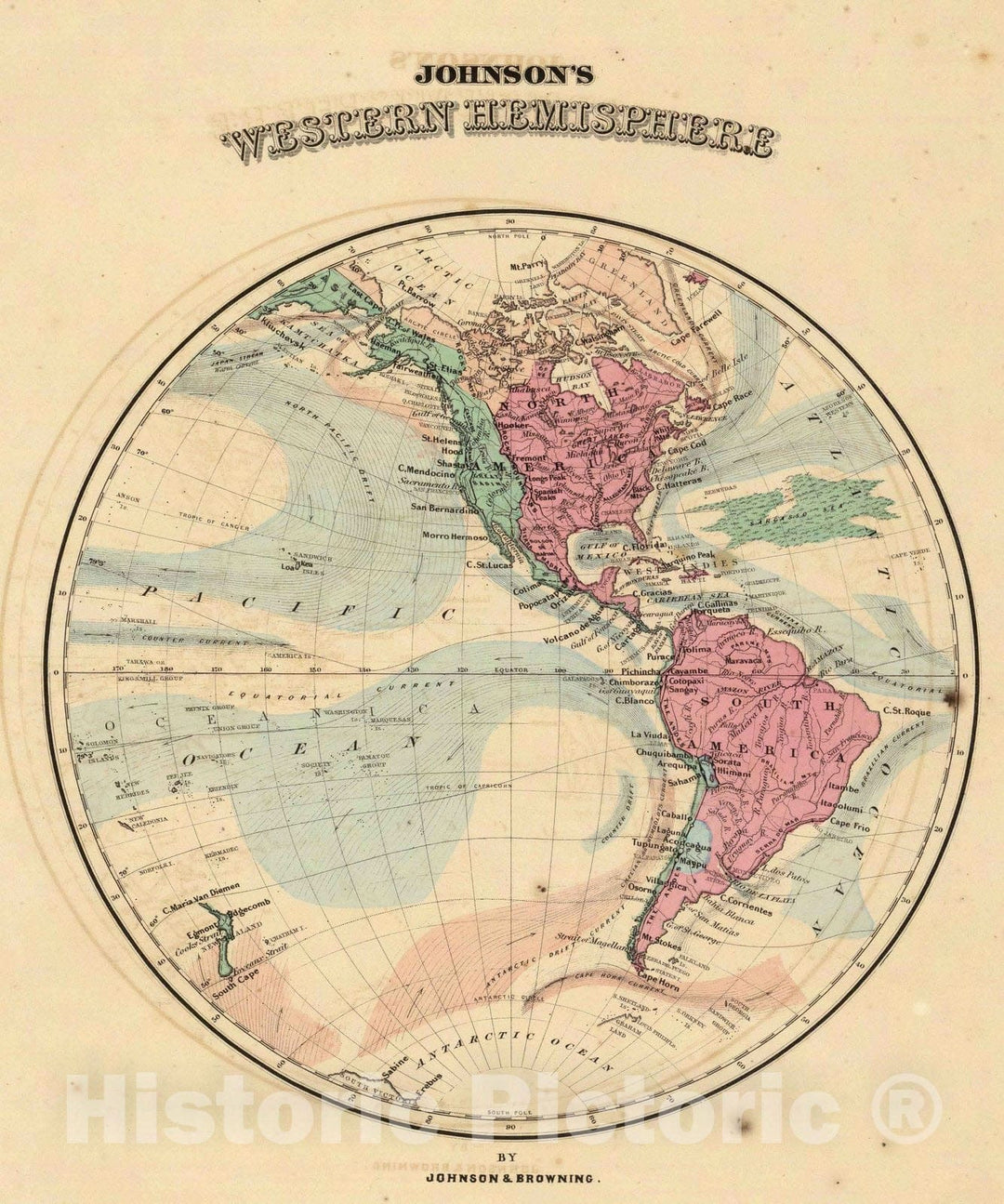 Historic Map : 1860 Western Hemisphere. - Vintage Wall Art