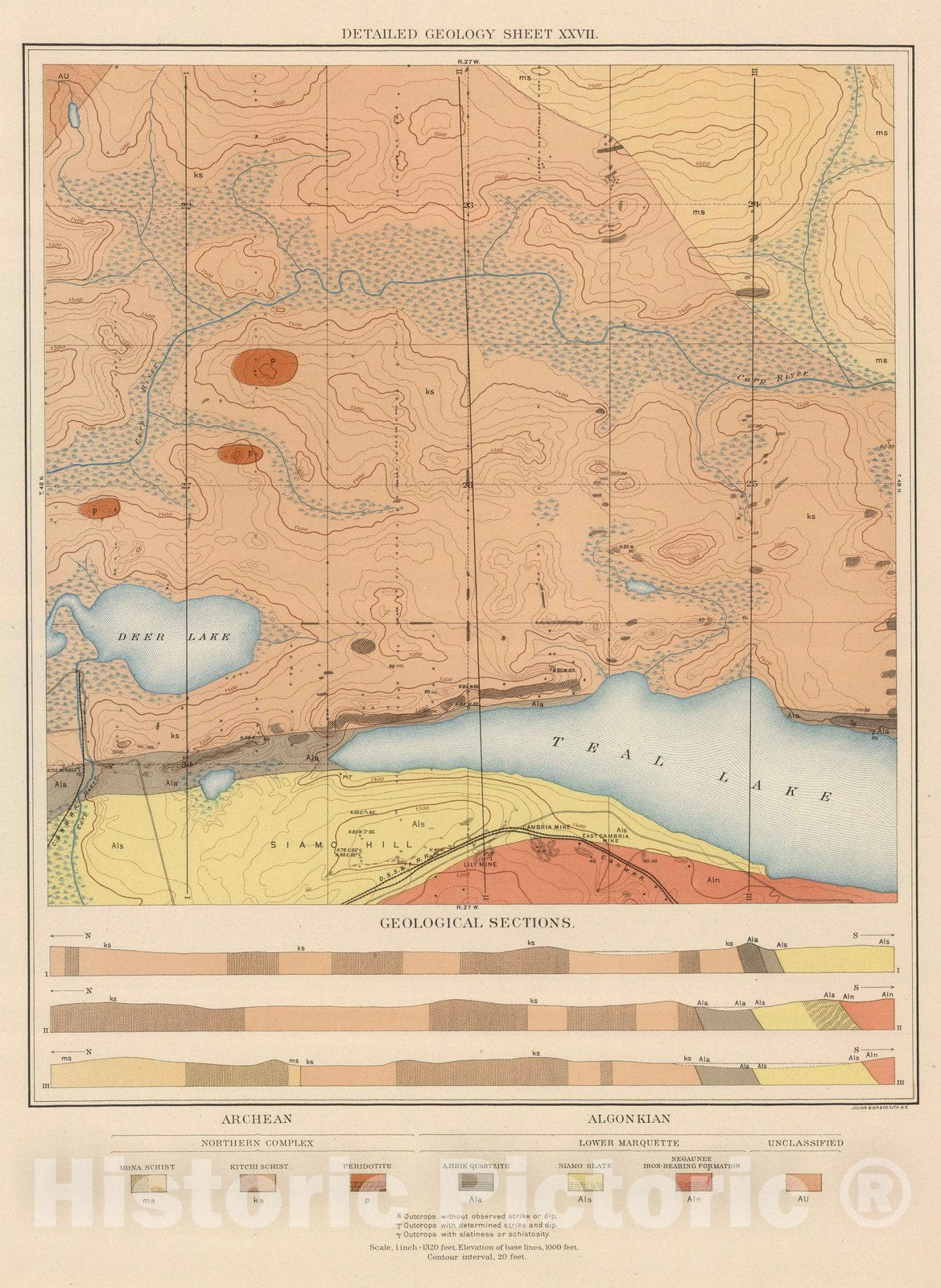 Historic Map : Geologic Atlas - 1896 Detailed Geology Sheet XXVII. - Vintage Wall Art