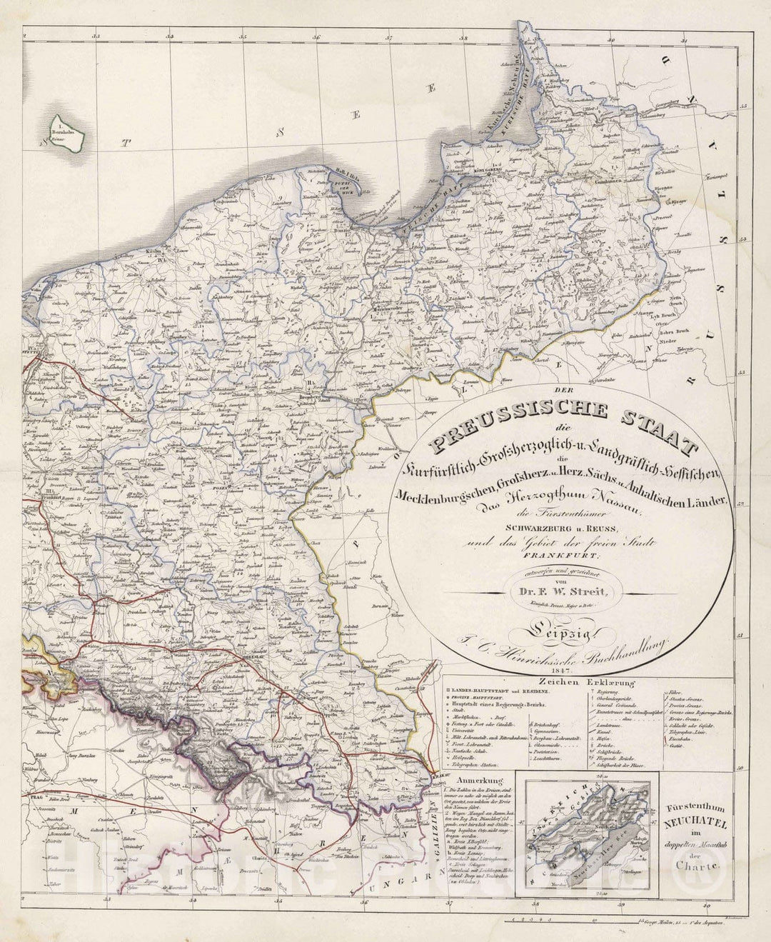 Historic Map : Prussia , Germany, 1847 Der Preussische Staat , Vintage Wall Art