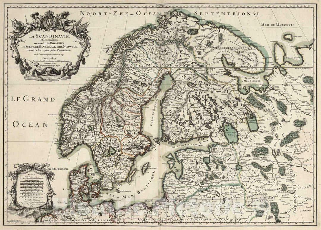 Historic Map : Sweden, Scandinavia 1695 La Scandinavie. , Vintage Wall Art