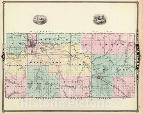 Historic Map : 1878 Map of Eau Claire County, State of Wisconsin. - Vintage Wall Art