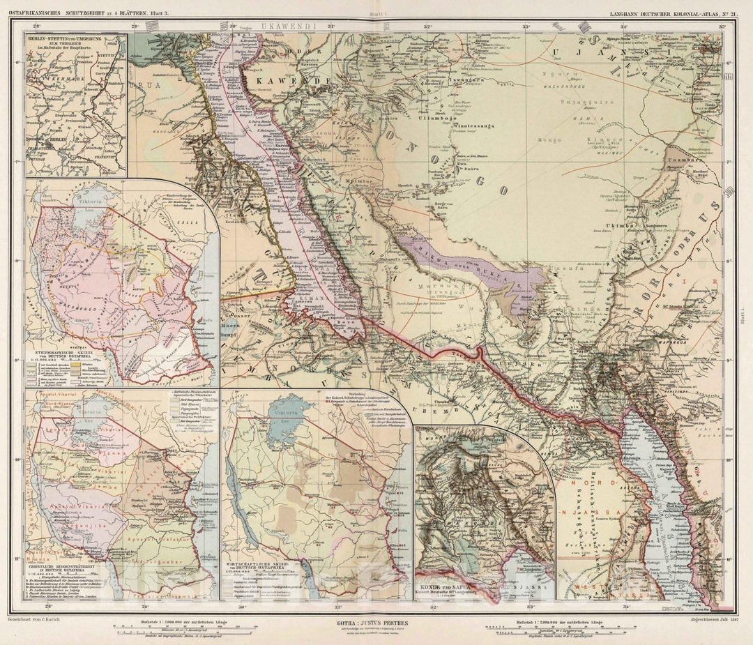 Historic Map : Malawi, 1897 Nr. 21. Ostafrikanisches Schutzgebiet in 4 Blaettern, Blatt 3. (East African reserve in 4 sheets, sheet 3.) , Vintage Wall Art