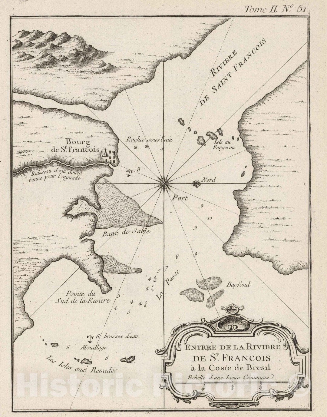 Historic Map : Brazil, 1764 Entree de la riviere de St. Francois a la coste de Bresil. , Vintage Wall Art