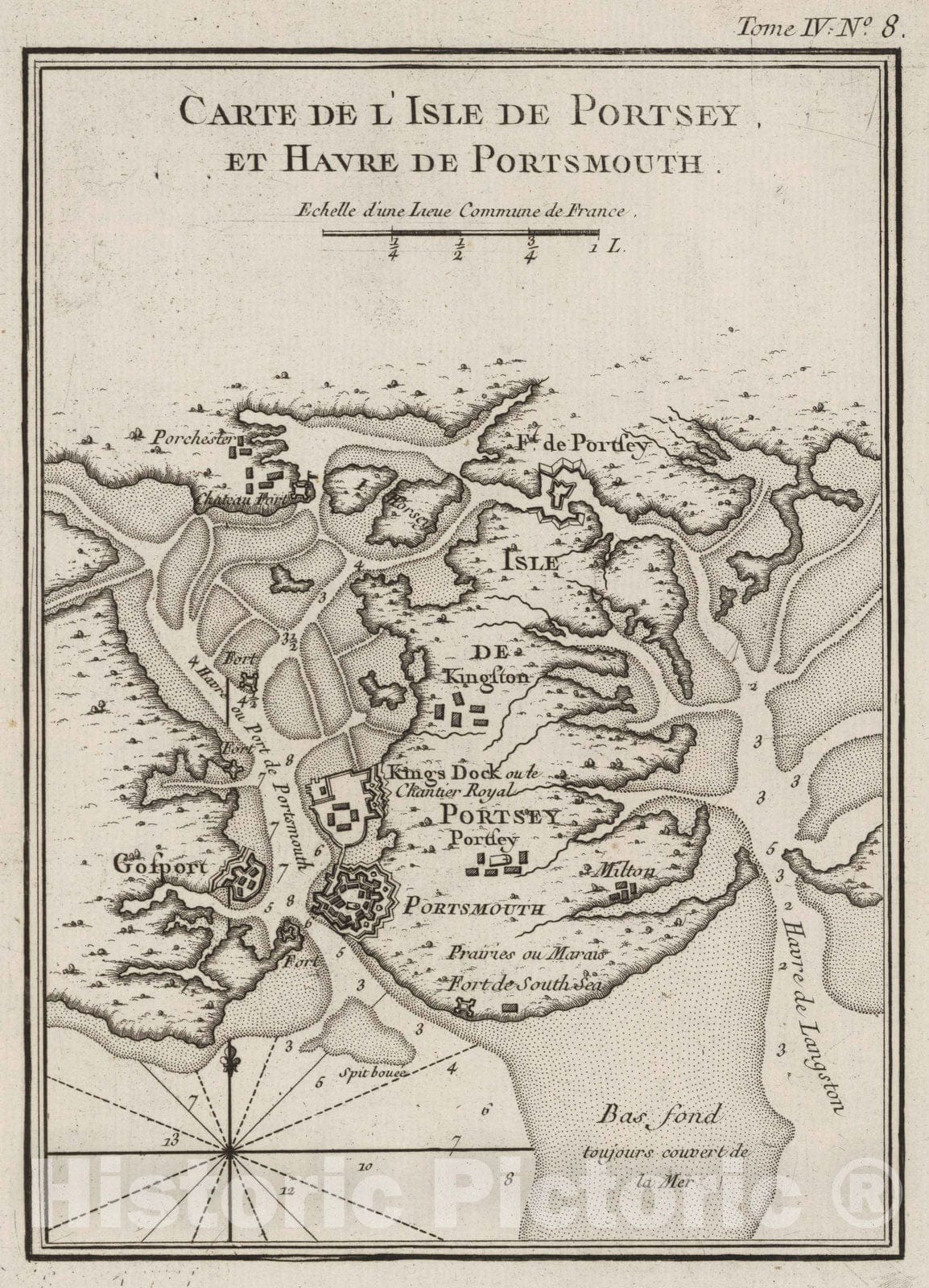 Historic Map : England, , Europe 1764 Carto de I'isle de Portsoy et havro de Portsmouth , Vintage Wall Art