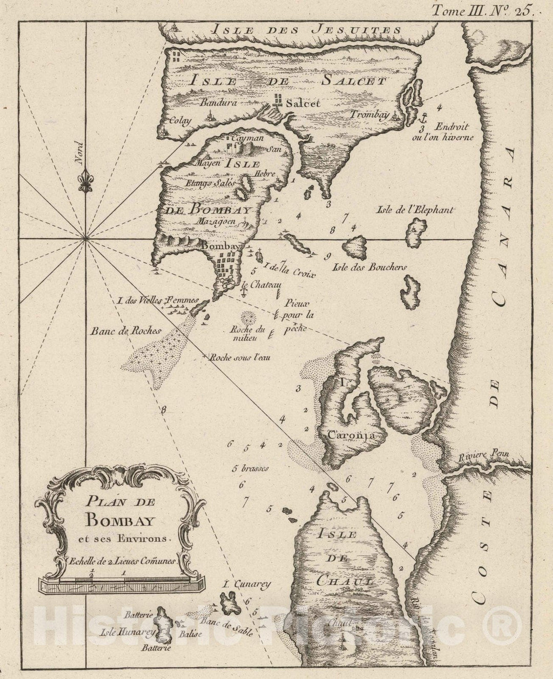 Historic Map : India , Bombay (Mumbai, India), South East Asia 1764 Plan de Bombay , Vintage Wall Art